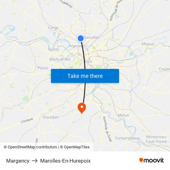 Margency to Marolles-En-Hurepoix map
