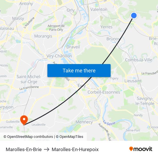 Marolles-En-Brie to Marolles-En-Hurepoix map