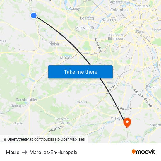 Maule to Marolles-En-Hurepoix map