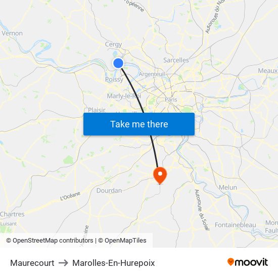 Maurecourt to Marolles-En-Hurepoix map