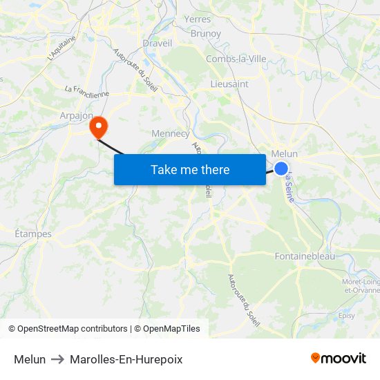Melun to Marolles-En-Hurepoix map