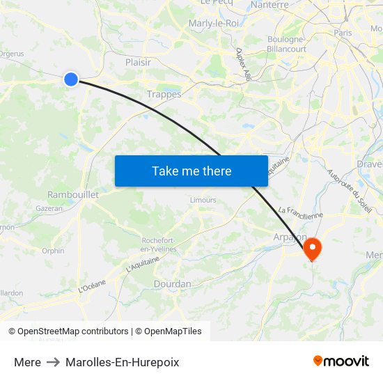 Mere to Marolles-En-Hurepoix map