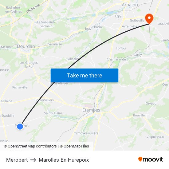 Merobert to Marolles-En-Hurepoix map