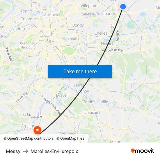 Messy to Marolles-En-Hurepoix map