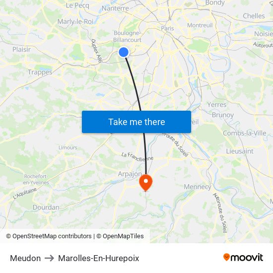 Meudon to Marolles-En-Hurepoix map