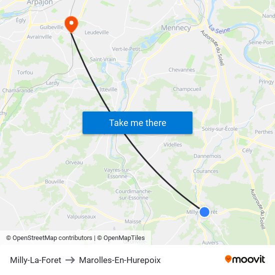 Milly-La-Foret to Marolles-En-Hurepoix map