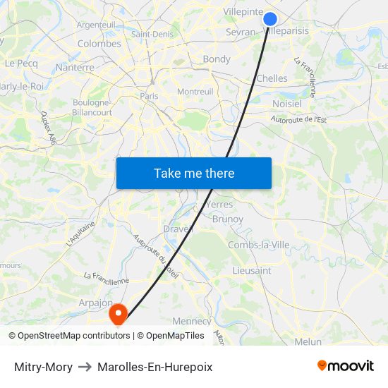 Mitry-Mory to Marolles-En-Hurepoix map