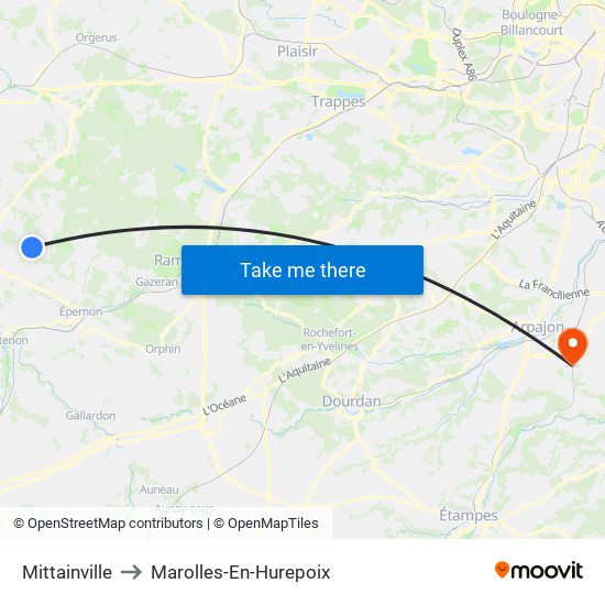 Mittainville to Marolles-En-Hurepoix map