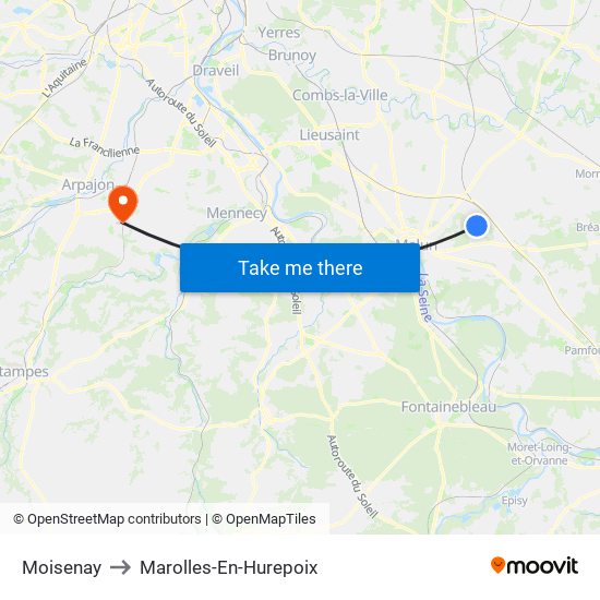 Moisenay to Marolles-En-Hurepoix map