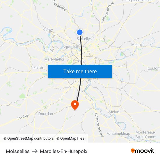 Moisselles to Marolles-En-Hurepoix map