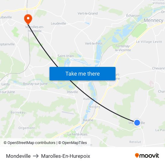 Mondeville to Marolles-En-Hurepoix map
