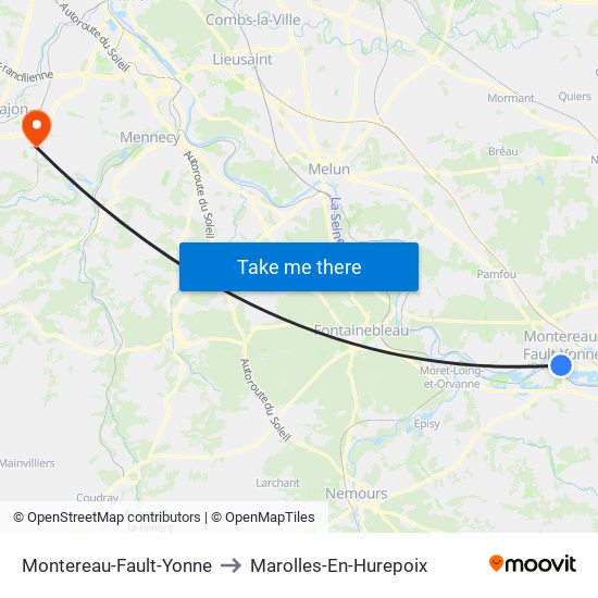 Montereau-Fault-Yonne to Marolles-En-Hurepoix map