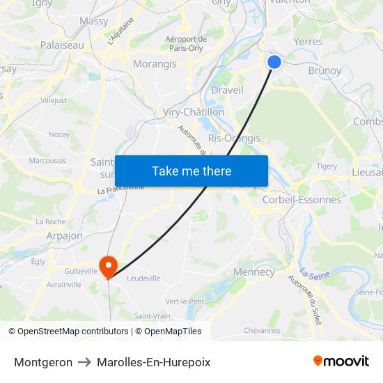 Montgeron to Marolles-En-Hurepoix map