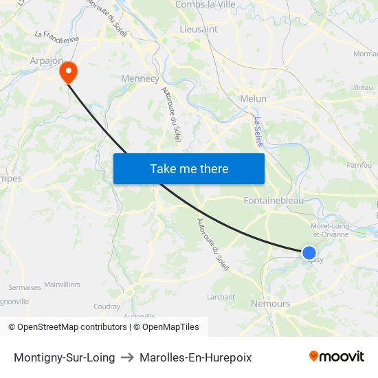 Montigny-Sur-Loing to Marolles-En-Hurepoix map