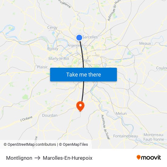 Montlignon to Marolles-En-Hurepoix map