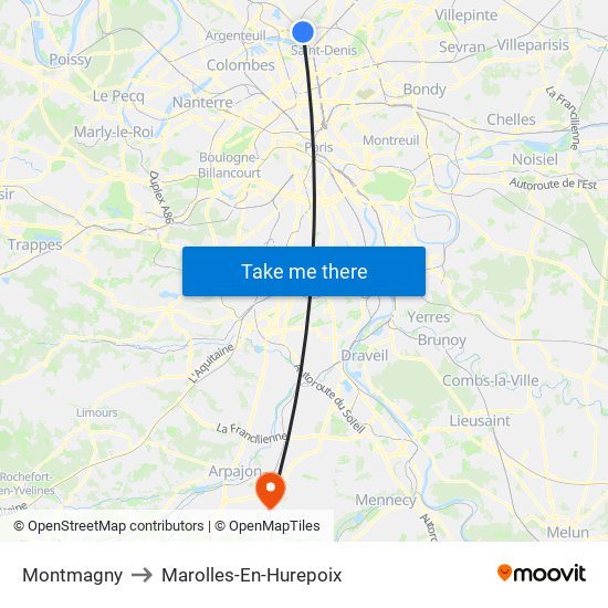 Montmagny to Marolles-En-Hurepoix map