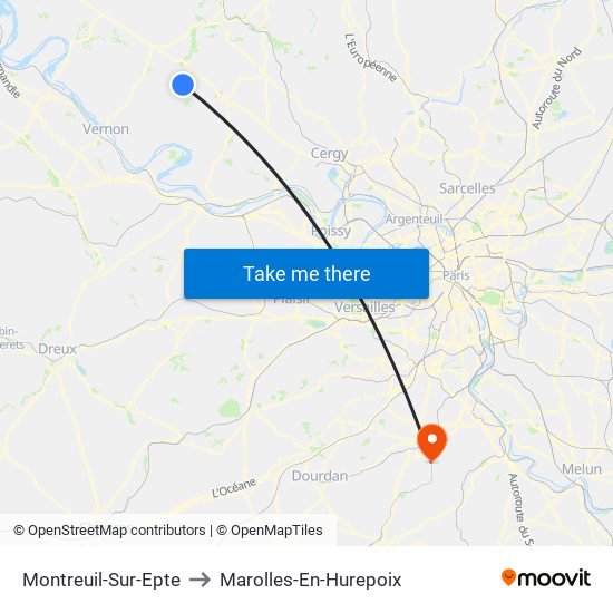 Montreuil-Sur-Epte to Marolles-En-Hurepoix map