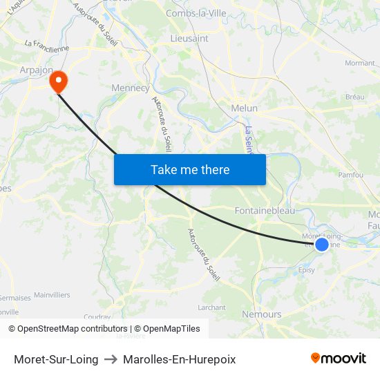 Moret-Sur-Loing to Marolles-En-Hurepoix map