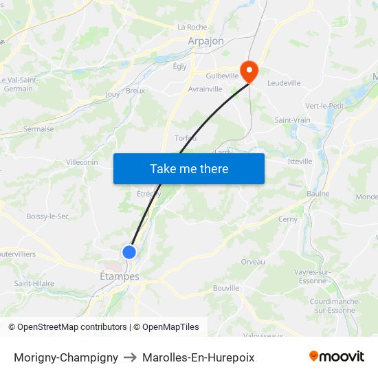 Morigny-Champigny to Marolles-En-Hurepoix map