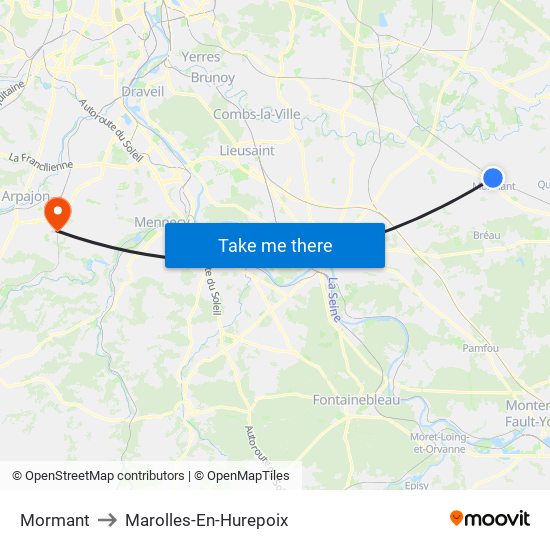 Mormant to Marolles-En-Hurepoix map