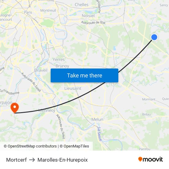 Mortcerf to Marolles-En-Hurepoix map