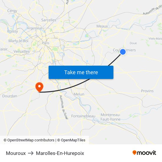 Mouroux to Marolles-En-Hurepoix map