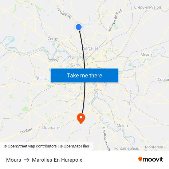 Mours to Marolles-En-Hurepoix map