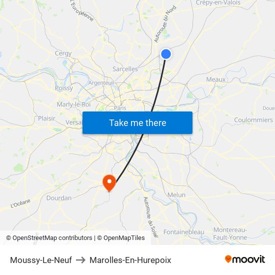 Moussy-Le-Neuf to Marolles-En-Hurepoix map
