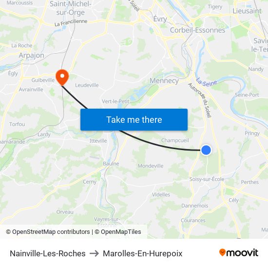 Nainville-Les-Roches to Marolles-En-Hurepoix map
