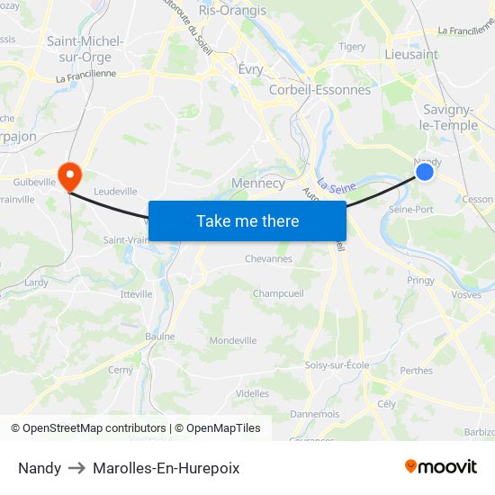 Nandy to Marolles-En-Hurepoix map