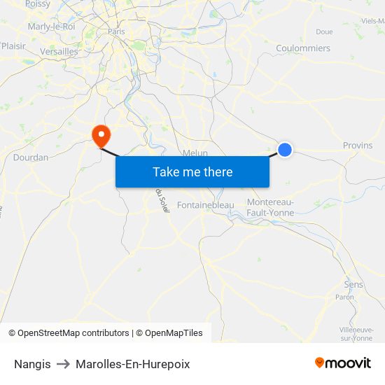Nangis to Marolles-En-Hurepoix map