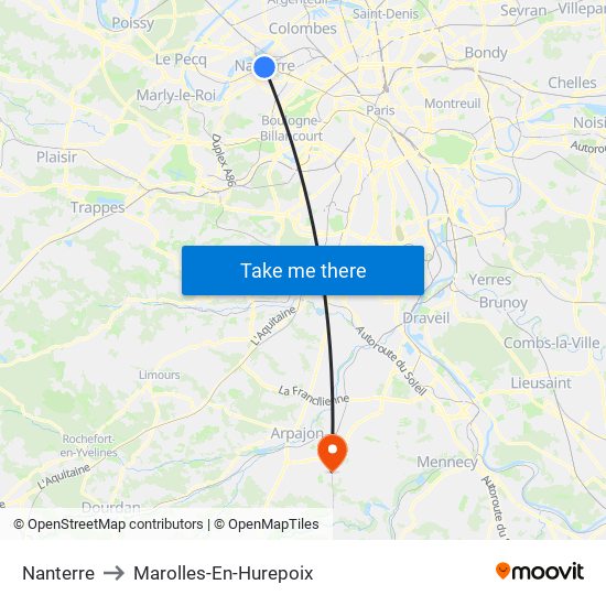 Nanterre to Marolles-En-Hurepoix map