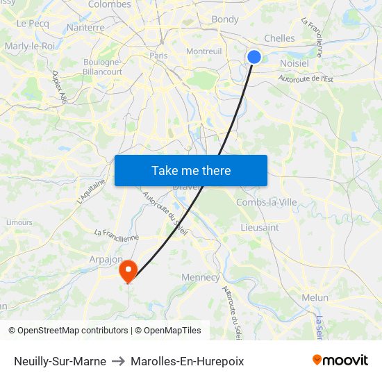 Neuilly-Sur-Marne to Marolles-En-Hurepoix map
