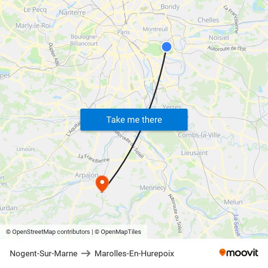 Nogent-Sur-Marne to Marolles-En-Hurepoix map