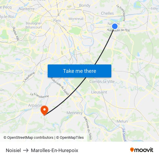 Noisiel to Marolles-En-Hurepoix map