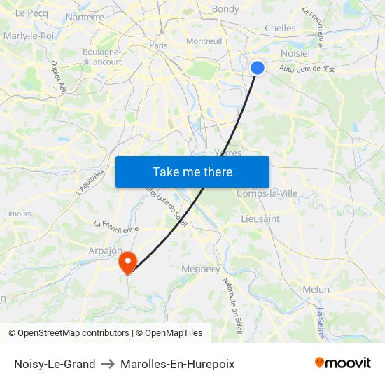 Noisy-Le-Grand to Marolles-En-Hurepoix map