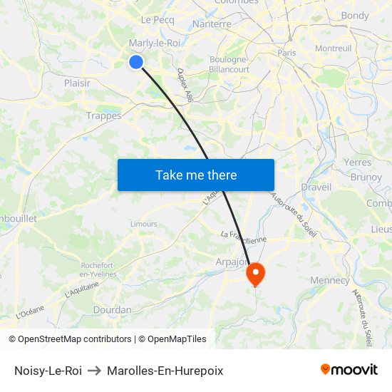 Noisy-Le-Roi to Marolles-En-Hurepoix map