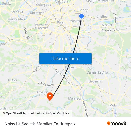 Noisy-Le-Sec to Marolles-En-Hurepoix map