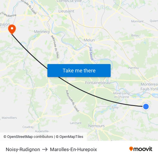 Noisy-Rudignon to Marolles-En-Hurepoix map