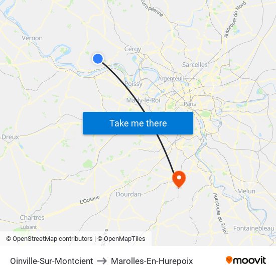 Oinville-Sur-Montcient to Marolles-En-Hurepoix map