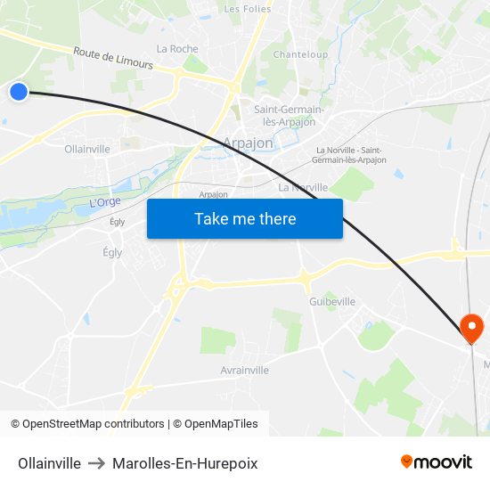 Ollainville to Marolles-En-Hurepoix map