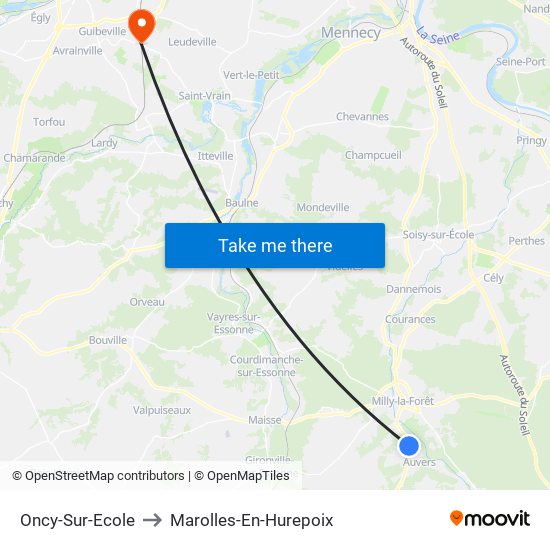 Oncy-Sur-Ecole to Marolles-En-Hurepoix map