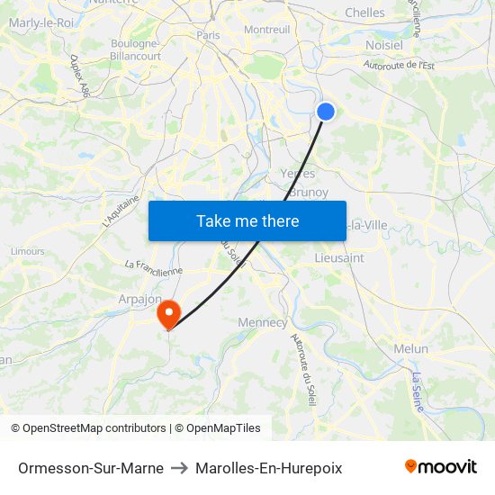 Ormesson-Sur-Marne to Marolles-En-Hurepoix map