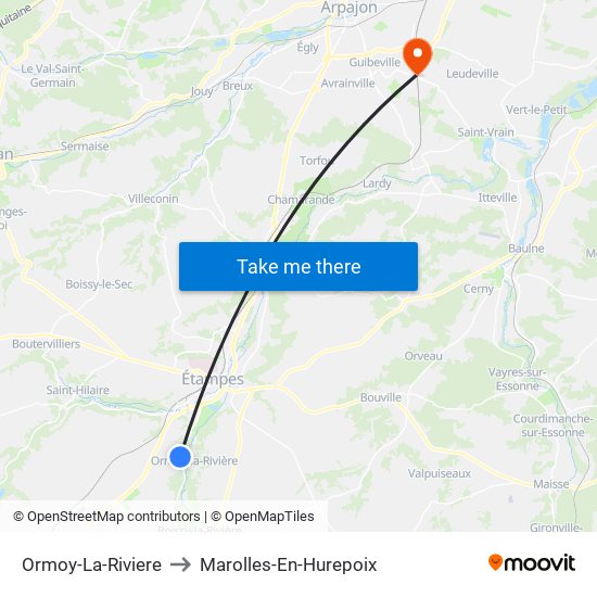Ormoy-La-Riviere to Marolles-En-Hurepoix map