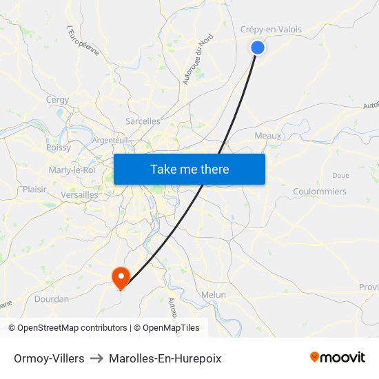 Ormoy-Villers to Marolles-En-Hurepoix map