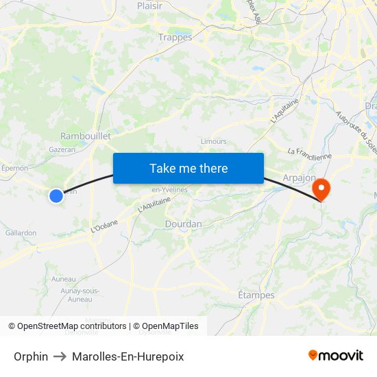 Orphin to Marolles-En-Hurepoix map