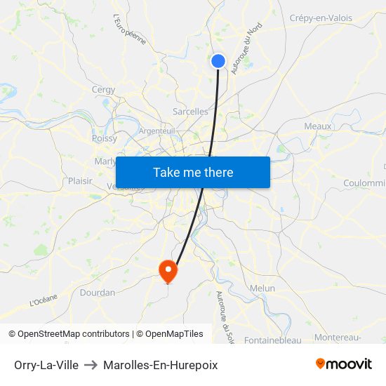 Orry-La-Ville to Marolles-En-Hurepoix map