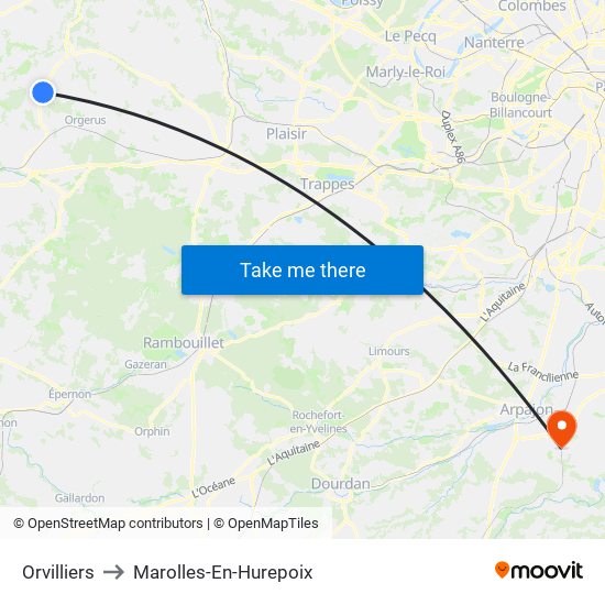 Orvilliers to Marolles-En-Hurepoix map