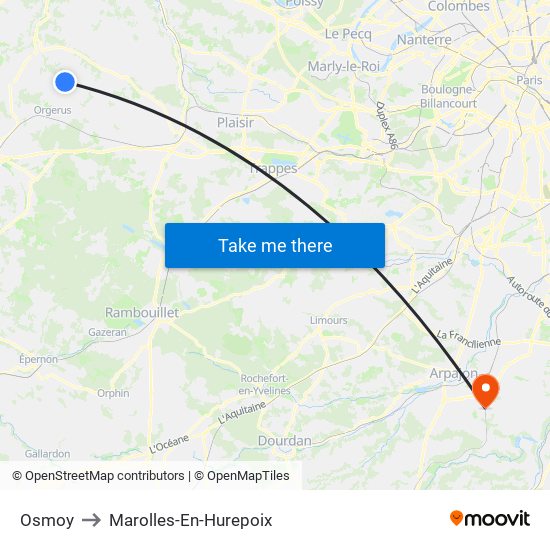 Osmoy to Marolles-En-Hurepoix map