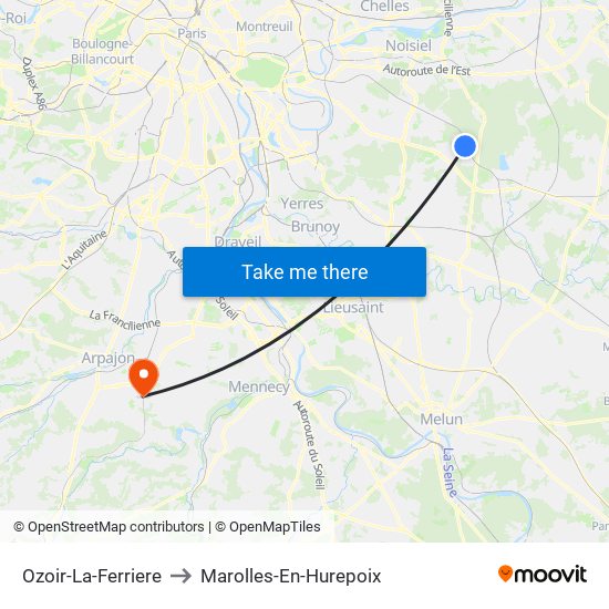Ozoir-La-Ferriere to Marolles-En-Hurepoix map